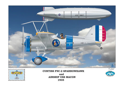 Curtis F9C-2 Sparrowhawk and Airship USS Macon 1935